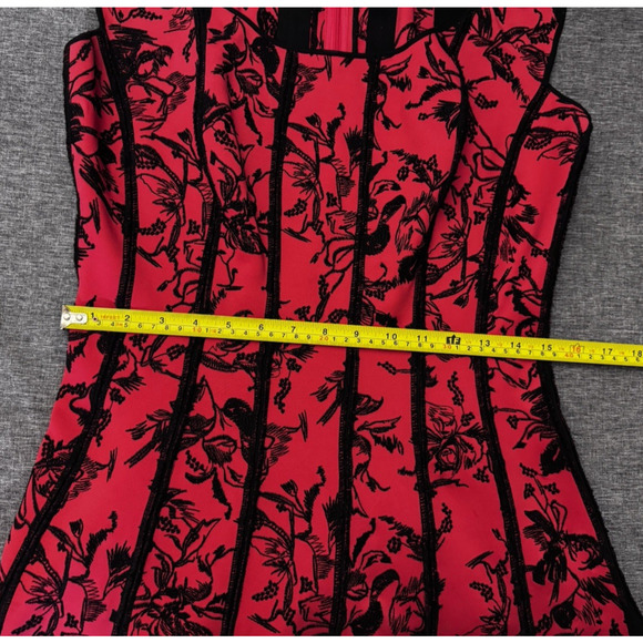 TADASHI SHOJI Red Black Floral Embroidered A-Line Dress Size Large - Picture 6 of 10
